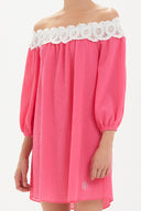 Pink Off shoulder  lace  mini dress  92307