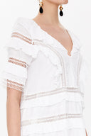 White Lace and ruffled midi dress 92311