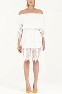 White Laced and elastic midi dress 92313