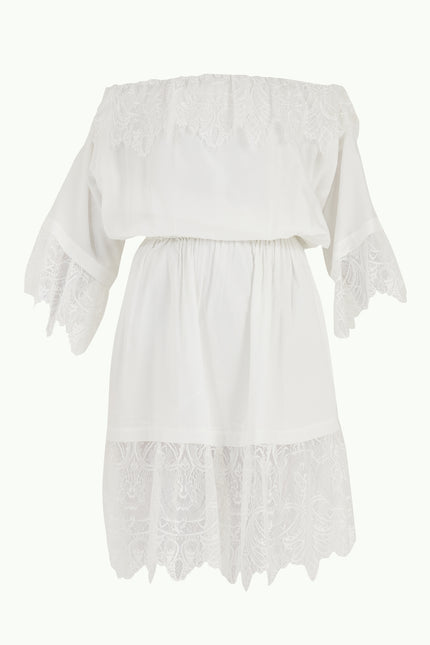 White Laced and elastic midi dress 92313
