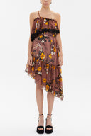 Rose Belted  and lace  strapless midi dress  92315