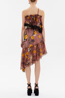 Rose Belted  and lace  strapless midi dress  92315