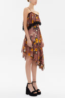 Rose Belted  and lace  strapless midi dress  92315