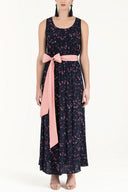 Navy Blue Belt detail Printed maxi dress 92316