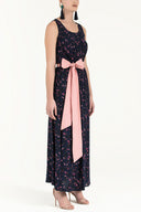 Navy Blue Belt detail Printed maxi dress 92316