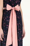 Navy Blue Belt detail Printed maxi dress 92316