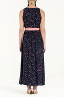 Navy Blue Belt detail Printed maxi dress 92316