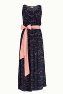 Navy Blue Belt detail Printed maxi dress 92316