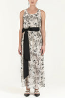 Ecru Belt detail Printed maxi dress 92316