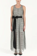 Plaid Belt detail Printed maxi dress 92316