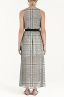 Plaid Belt detail Printed maxi dress 92316