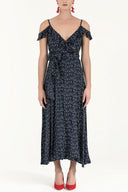 Navy Blue Wrap-over  Printed maxi dress  92322