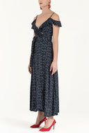 Navy Blue Wrap-over  Printed maxi dress  92322