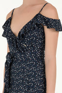 Navy Blue Wrap-over  Printed maxi dress  92322