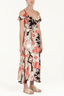 Beige Wrap-over  Printed maxi dress  92322