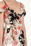 Beige Wrap-over  Printed maxi dress  92322