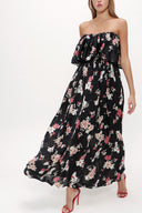 Black Strapless ruffled maxi dress 92331
