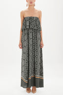 Green Strapless ruffled maxi dress 92331