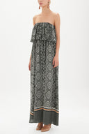 Green Strapless ruffled maxi dress 92331