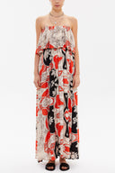 Beige Strapless ruffled maxi dress 92331