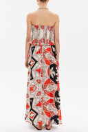 Beige Strapless ruffled maxi dress 92331