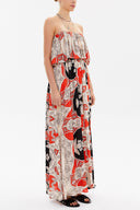 Beige Strapless ruffled maxi dress 92331