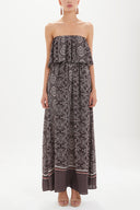 Burgundy Strapless ruffled maxi dress 92331