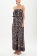 Burgundy Strapless ruffled maxi dress 92331