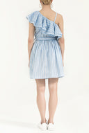 Blue One shoulder  ruffled  mini dress  92345