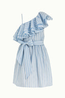 Blue One shoulder  ruffled  mini dress  92345