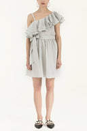 Black White One shoulder  ruffled  mini dress  92345