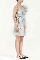 Black White One shoulder  ruffled  mini dress  92345