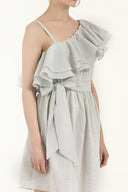 Black White One shoulder  ruffled  mini dress  92345