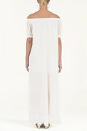White Off shoulder elastic maxi dress 92355