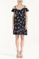 Black Ruffled neck strappy  mini dress 92356