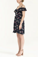 Black Ruffled neck strappy  mini dress 92356