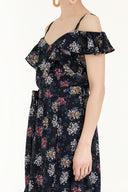 Black Ruffled neck strappy  mini dress 92356