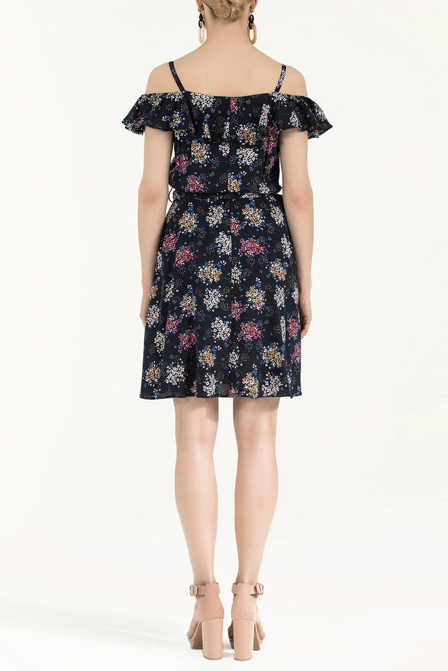 Black Ruffled neck strappy  mini dress 92356