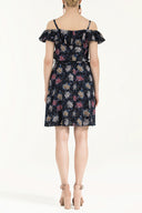 Black Ruffled neck strappy  mini dress 92356