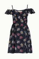 Black Ruffled neck strappy  mini dress 92356