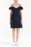 Navy Blue Ruffled neck strappy  mini dress 92356