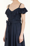 Navy Blue Ruffled neck strappy  mini dress 92356