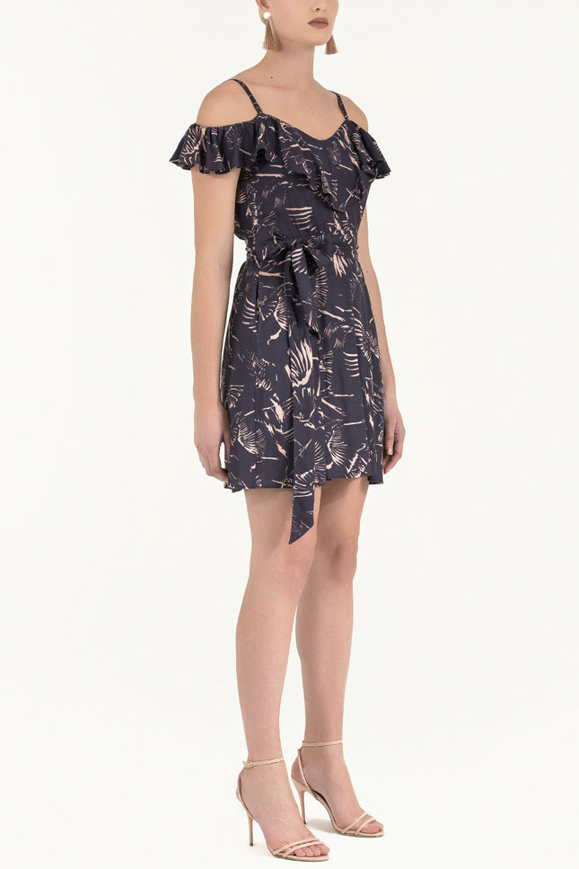 Salmon Ruffled neck strappy  mini dress 92356