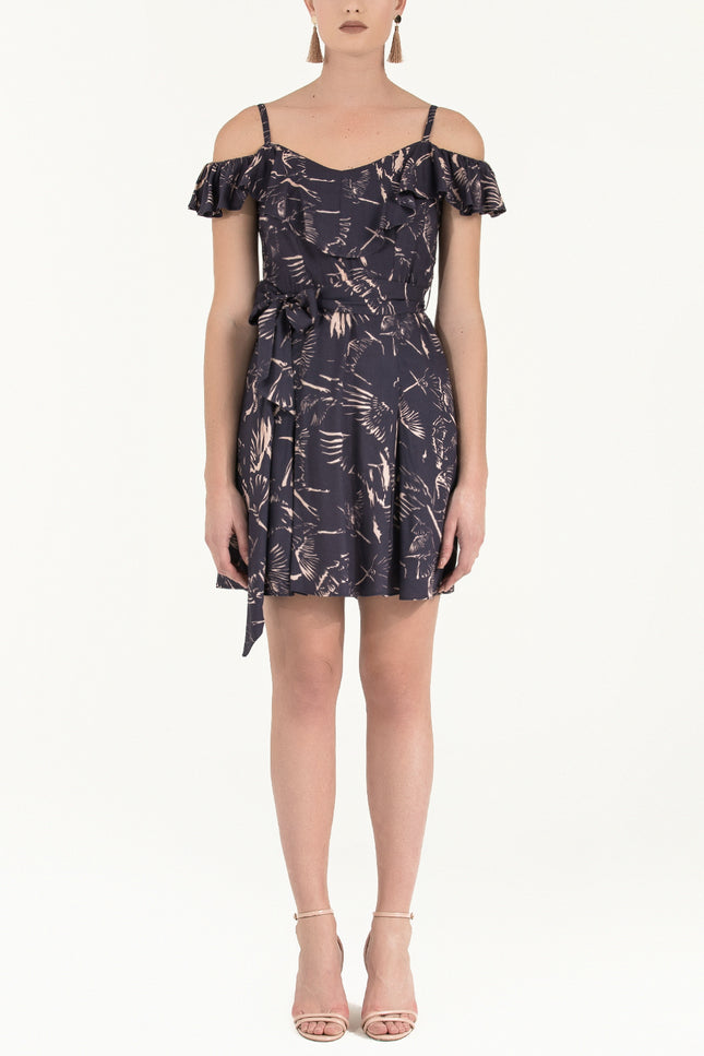 Salmon Ruffled neck strappy  mini dress 92356