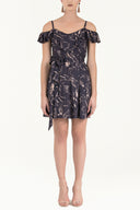 Salmon Ruffled neck strappy  mini dress 92356