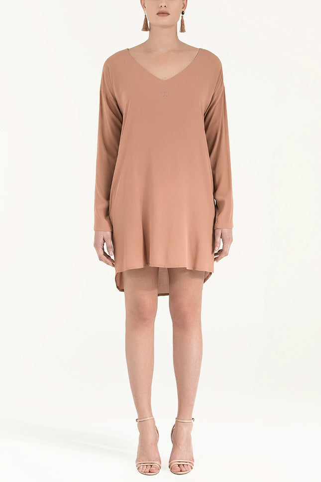 Camel Hair V-neck wide cut mini dress 92365