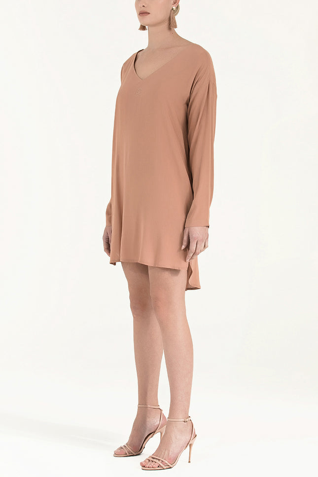 Camel Hair V-neck wide cut mini dress 92365