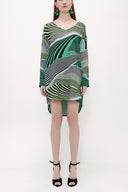 Green V-neck wide cut mini dress 92365