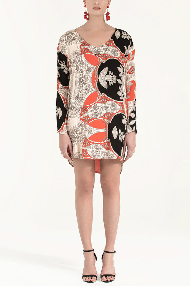 Beige V-neck wide cut mini dress 92365