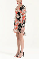 Beige V-neck wide cut mini dress 92365